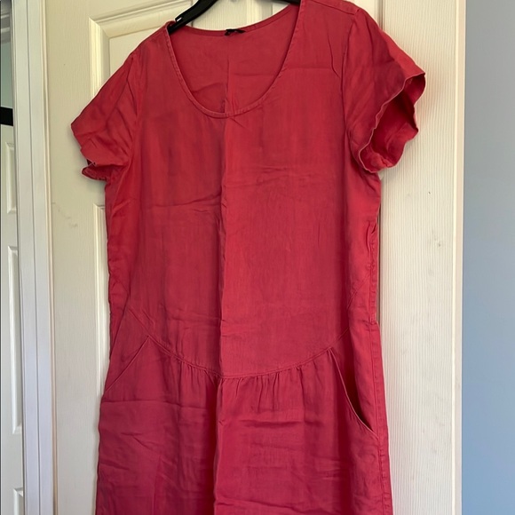 Linen Pink short sleeve Women's Dress size large with pockets - Picture 2 of 6